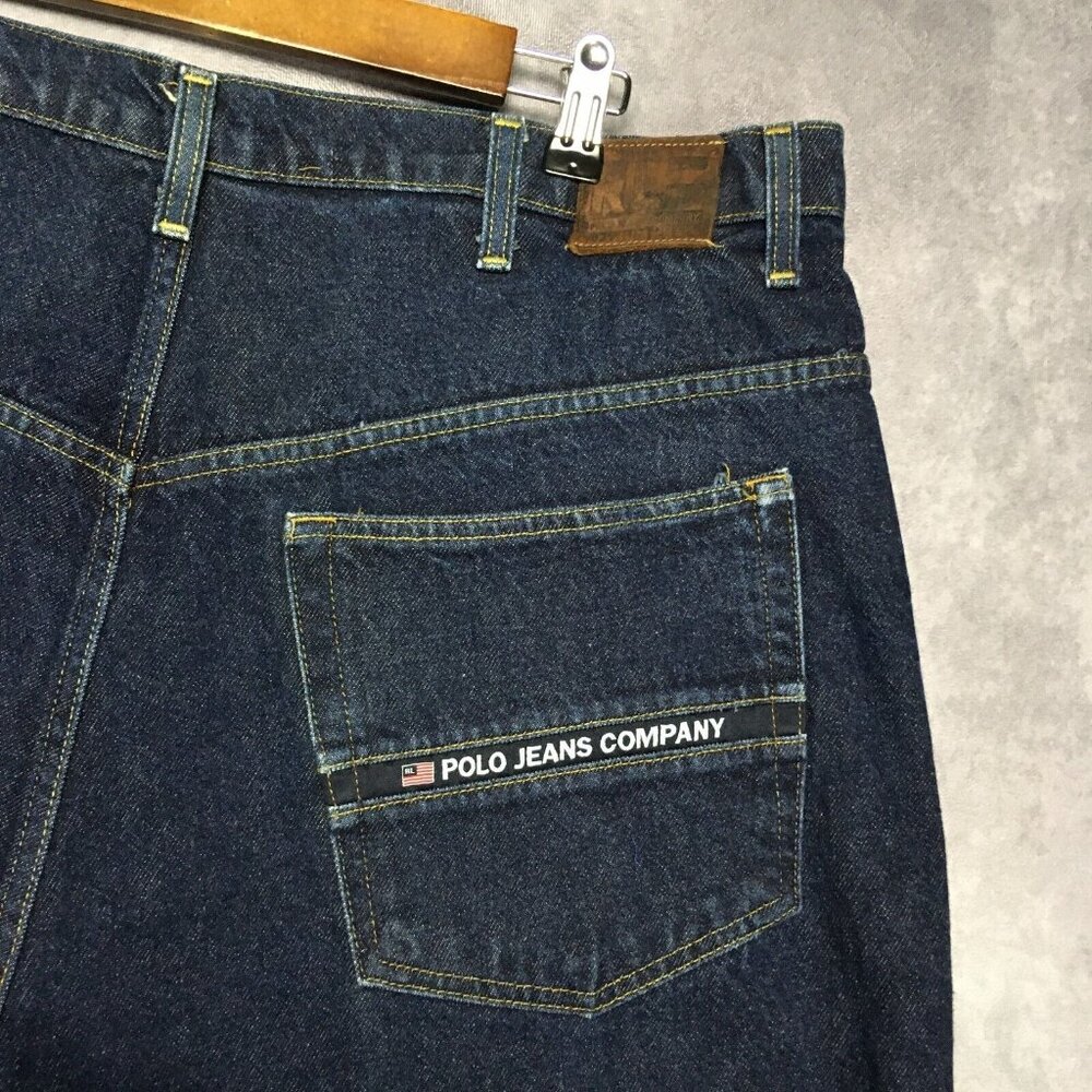 Polo Jeans Co Mens Loose Wide Leg Blue Jeans size 40x30‎ Thick Dark Wash Denim